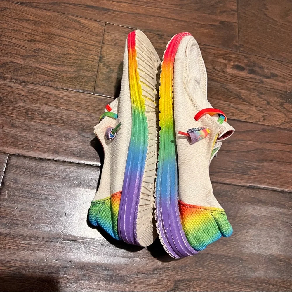 Hey Dude Light Cream Slip-On Shoes with Rainbow Accents